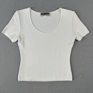 Worldly Things Styltricot Knit Top Women’s 6 White Short Sleeve Scoop Neck